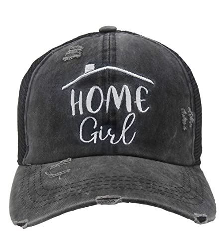 Image of Home Girl Ponytail Baseball Cap Embroidered Washed Cotton Trucker Hat for Real Estate Black