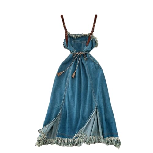 Robe en jean à pompons vintage UIOKLMJH pour un look bohème chic d'été