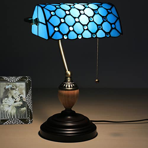 Lampe de banquier, lampe bleu violet, lampe de table en vitrail Tiffany, lampe de bibliothèque de bureau d'étude de lecture de piano, lampe de chevet de chambre à coucher, base en alliage de zinc,