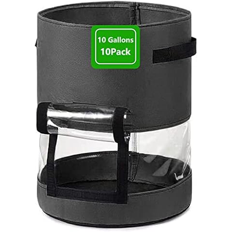 XLAHD 10 Gallon 10 Pack Potato Grow Bags Transparent Bag Body Growing Outdoor Container with Handles and Harvest Window for Planting Potato Tomato and Vegetables Cover
