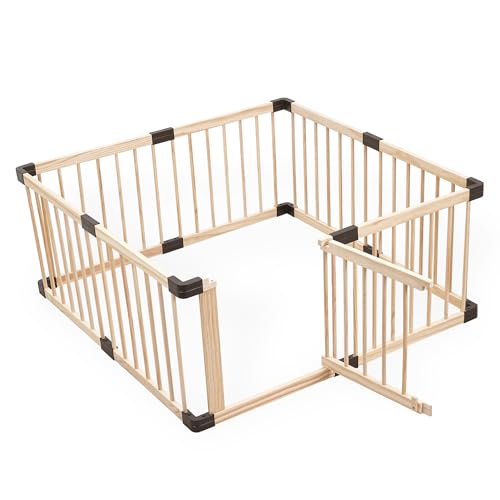MEWANG Wooden Baby Playpen for Toddler and Babies, 49.6"x21.7" Extra Large Foldable Baby Playard, Adjustable Safety Play Fence with Locking Gate for Indoor &amp; Outdoor, Toddler Fence Play Area Indoor