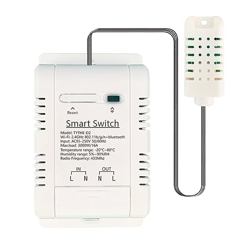 Jaqperd Tuya Smart WiFi Switch 3000W 16A Termostato Sin Plástico Blanco Monitoreo de Temperatura y Humedad