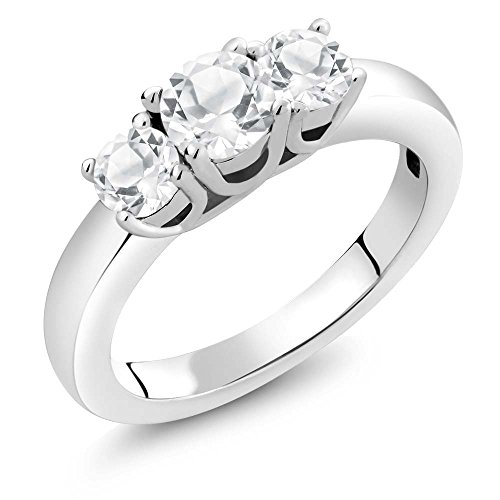 Gem Stone King 925 Sterling Silver White Topaz 3-Stone Women Wedding Jewelry Bridal Rings Fine Jewelry For Women Wedding (1.16 Ct Round, Available in size 5, 6, 7, 8, 9)