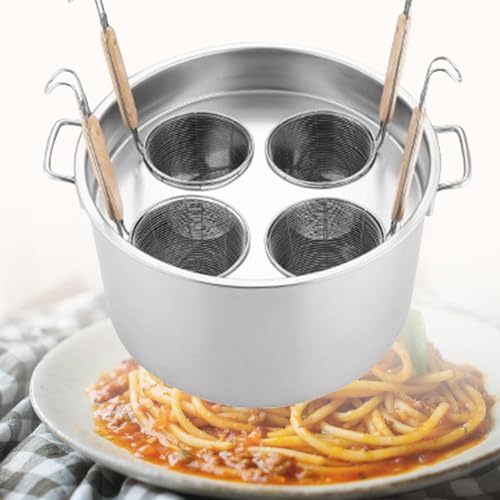 NUHSLF Commercial Stainless Steel Pasta Cooker with Strainer Insert, 3/4/5-Hole Stock Pot with Steamer Basket & Lid, Multi-Function Cooker for Pasta, Noodles, Dumplings, Ideal for All Stoves (4Holes)
