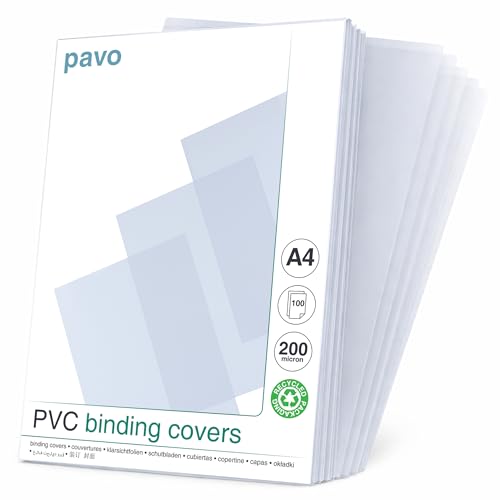 Pavo - A4 200 mic Copertine per raccoglitori PVC, confezione da 100 fogli, Trasparente