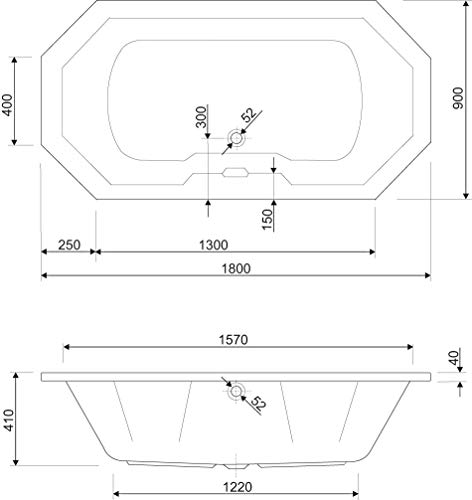 Calmwaters® Achteck Badewanne Komplettset 180 x 90 cm mit Wannenträger & Ablaufgarnitur, Acrylwanne Exclusive, Duowanne für Zwei, Badewannenset komplett 180x90, 8-Eck-Badewanne Weiß, 99000164 – Bild 6