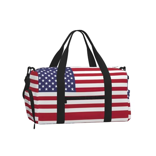 Bolsa de equipaje deportiva con asa de mano ajustable y estampado de bandera de EE. UU.