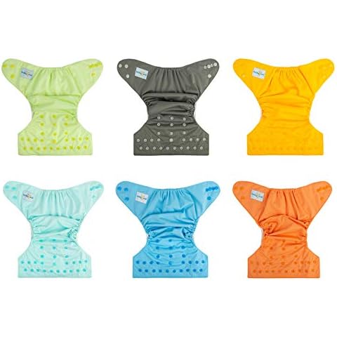 Babygoal Cloth Diaper Covers 6 Pack with Wet Bag for Fitted Diapers and Prefolds with Double Gussets, Adjustable and Reusable for Baby Boys and Girls 6DCF06 Cover