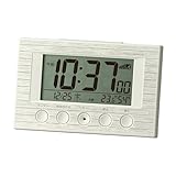 【Amazon.co.jp限定】リズム(RHYTHM) 目覚まし時計 電波時計 温度計・湿度計付き フィットウェーブスマート 木目調(白) 7.7×12×5.4cm 8RZ166BZ03