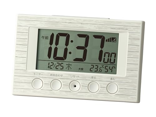 【Amazon.co.jp限定】リズム(RHYTHM) 目覚まし時計 電波時計 温度計・湿度計付き フィットウェーブスマート 木目調(白) 7.7×12×5.4cm 8RZ166BZ03