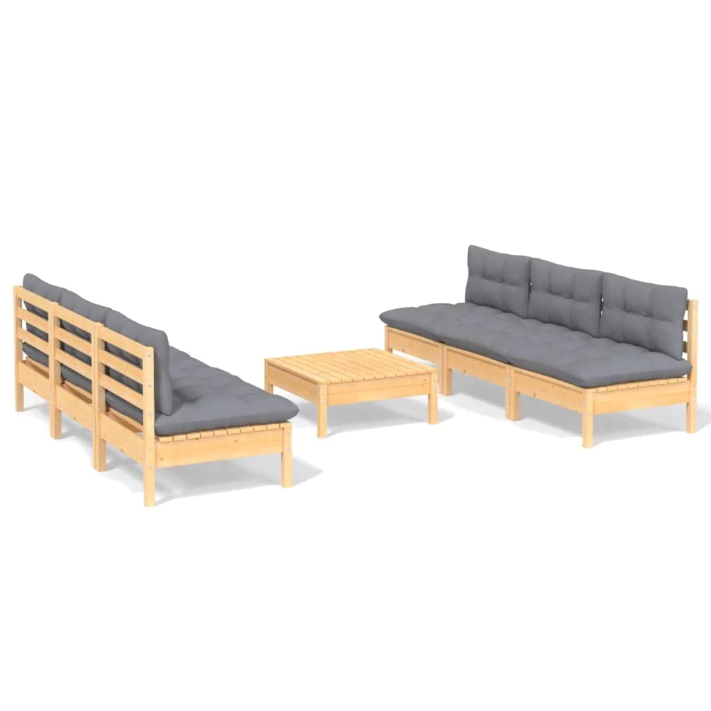 vidaXL Juego de Muebles de Jardín 7 Piezas y Cojines Patio Terraza Sofá Silla Mesa Asiento Hogar Mobiliario Exterior Suave Robusto Gris Madera Pino