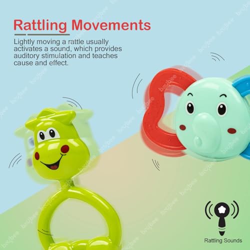Image of Baybee 5 Pcs Baby Rattle Teether Toy Set for Newborns | Soft BPA Free Food Grade Silicone Teething Toys | Colorful Infant Rattles & Chew Toys for Babies 3+ Months | Safe Baby Essentials Gift Pack