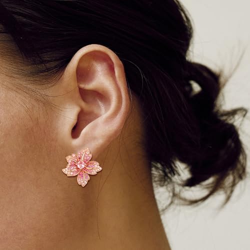 Crysdue Flower Earrings for Women, Sparkly Cubic Zirconia Floral Stud Earrings Jewelry Gift Pink Rose Gold-Tone by Crysdue - Image 3