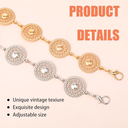 BOHUIZ 2Pcs Western Metal Concho Belt for Women, Hollow Out Adjustable Boho Waist Chain Western Chain Belt for Cowgirl Belts Dresses Jeans - Thumbnail 3