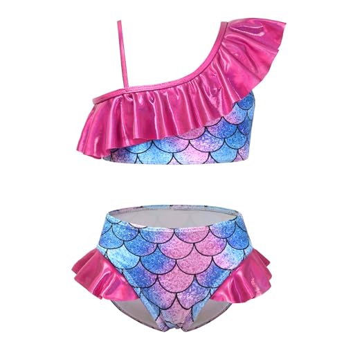 Image of CHILDRENSTAR Girls Metallic Bathing Suits Shiny Ruffles One Shoulder 2 Pieces Swimsuits Cute Bikini Set
