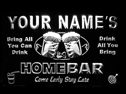 p-tm-w Name Personalized Custom Home Bar Beer Neon Light Sign White 16x12 inches