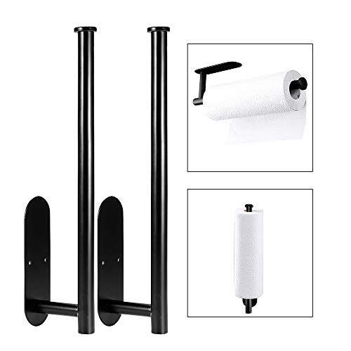 ABEDOE Paper Towel Holder Under Cabinet Wall Mount for Kitchen Paper Towel, Adhesive Black Paper Towel Roll Holder Stick to Wall, SUS304 Stainless Steel(2pcs