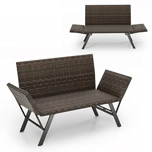 COSTWAY Polyrattan Gartenbank mit Liegefunktion