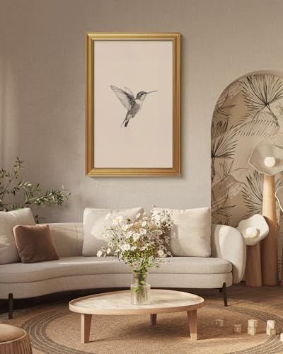 Image of VIYYIEA Vintage Gold Framed Wall Art for Living Room, Birds Canvas Prints Home Decor, Sketch Painting Picture, Bedroom Wall Decor Gifts for Friends or Family -【Hummingbird】-(36L x 24W)