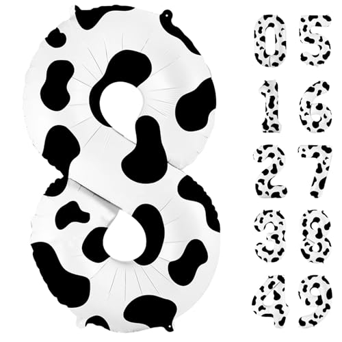 Image of 40 Inch Cow Print Balloon, Number 8 balloons Cow Balloons for 8st birthday decoration, Large Cow Number Balloons for western party decorations Baby Shower Animal Theme Party Holiday Decor