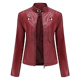 DRALOFAO Chaqueta de Piel Chaqueta Moto Mujer alpinestar Chaqueta Moto | Camisa de Cuero Color Rojo...