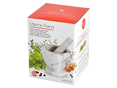 Mortero de mármol blanco y gris con mazo de 10 cm de diámetro 3