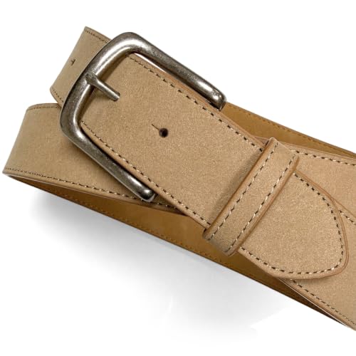 Image of Men's Belt Rounded Edge Heel Bar Buckle Casual Jean Suede Leather Belt 1 1 /2 inch Wide