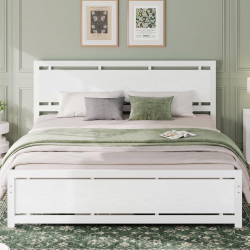 Image of LIKIMIO California King Bed Frame with Headboard and Footboard, Metal Strong Supports, Easy Assembly, Noise-Free, No Box Spring Needed, White