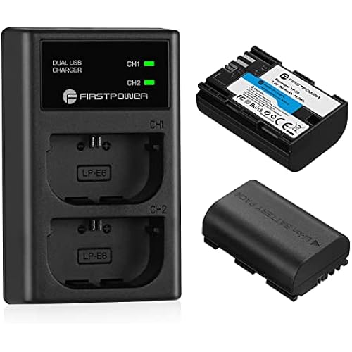 FirstPower LP-E6 LP-E6N Battery & USB Dual Charger for Canon Cameras