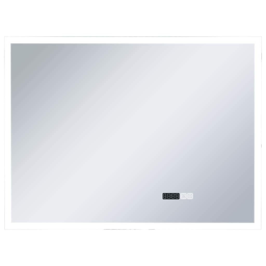 vidaXL Espejo de Baño, Espejo de Maquillaje con LED Sensor Táctil y Reloj, Espejo para Tocador, Accesorio de Iluminación para Hogar, 80x60 cm