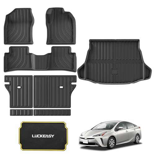 LUCKEASY トヨタ 新型 プリウス 50系 前期 後期 専用 3Dフロアマット+背もたれカバー+ラゲッジマット フロアマット (PRIUS 50系 2015年12月?2023年) 立体カーマット トランクマット TPE素材 防水 耐汚れ 耐摩擦 滑り
