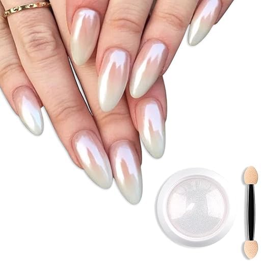 Chrome Nail Powder Solid Glitter Fairy Shell Nails Art Powder Holographic Ice Transparent Aurora Moonlight Manicure Pigment with Tool (White, Regular)-image-12