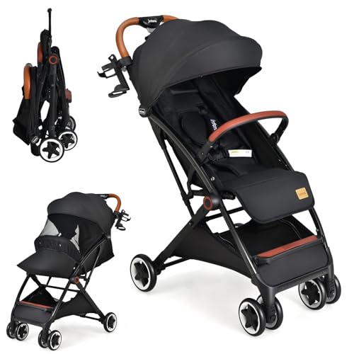 RELAX4LIFE Carrito Bebé con Capota Reclinable, Portavasos, Cinturones de 5 Puntos, Respaldo Ajustable, Cesta Portaobjetos y Cesta Inferior, Carro Bebé para Niños de 0-3 Años, Silla de Paseo (Negro)