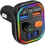 🚗【36W Doppelt Schnelllade Auto Ladegerät】PD18W und QC 3.0/18W Dual-Schnellladedesign steuern intelligent die Geschwindigkeit, um den Ausgangsstrom anzupassen, QC3.0 kann Ihr Telefon in 35 Minuten zu 80% aufladen, was viermal schneller ist als der normale Ladeanschluss. Der Bluetooth FM Transmitter kann zum Aufladen gleichzeitig an 3 Geräte angeschlossen werden.