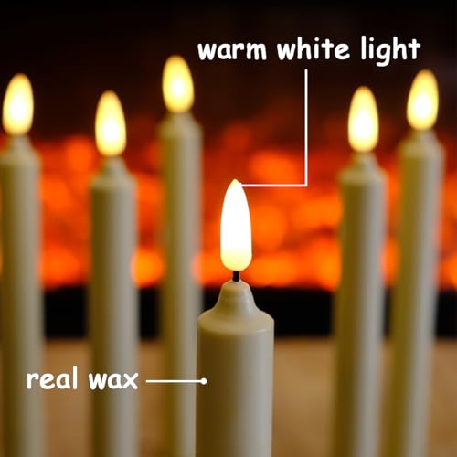 Set of 6 Flameless Ivory Wax Windows Candles with 12 AA Batteries(Include, Run More Than 400 Hours) and 6 Sliver Candlesticks.10 Inch, Flickering Battery Operated LED Candle Lights, Remote/Timer by NONNO & ZGF - Image 4