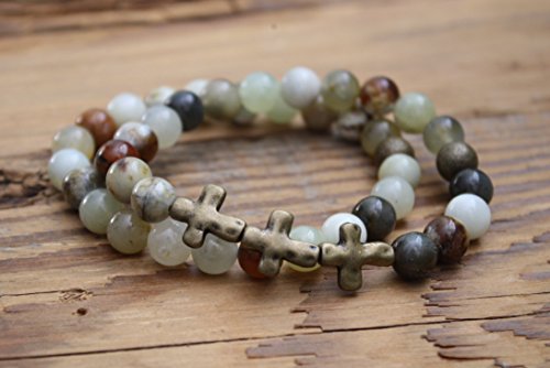 cross bracelet crosses jewelry beaded bracelet jade bronze jewelry gold bracelet beads Mother's Day gift confirmation gift