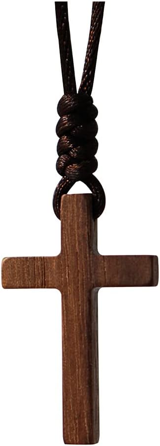 Natural Walnut Wood Cross Pendant Necklace for Men Women Gift Necklace Wooden Car Rearview Mirror Pendant