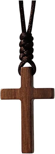 Xianli Wang Natural Wooden Cross Pendant Necklace for Men Women Solid Walnut Wood Christian Baptism Christmas Easter Prayer Faith Confirmation Birthday Gift Car Rearview Mirror Hanging Wall Ornament