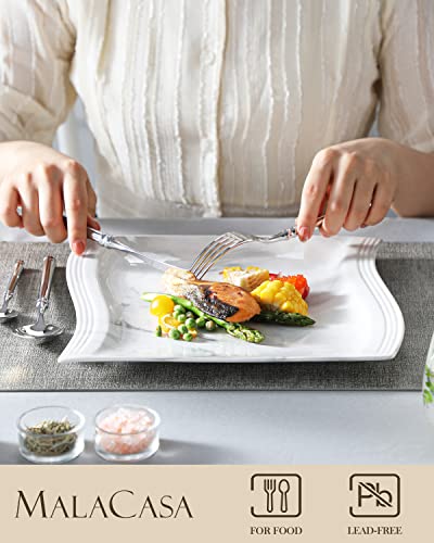 Malacasa Square Dinner Plates, 10 Inch Ceramic Plates Set Of 6, Modern Porcelain Dish Set Kitchen Serving Plate, Microwave, Oven And Dishwasher Safe, Marble Grey, Series Flora #TOP2