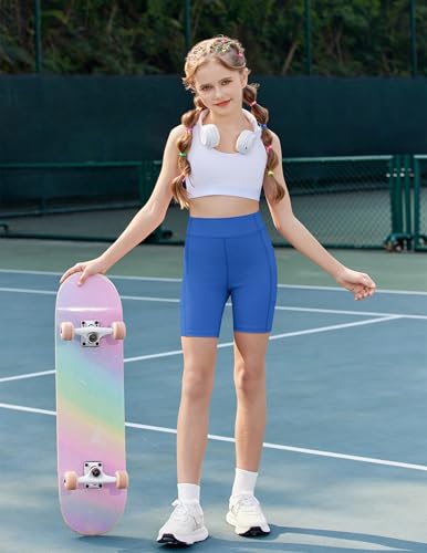 Zaclotre Shorts de bicicleta para meninas com bolsos infantil 12,7 cm, cintura alta, ioga, treino, c