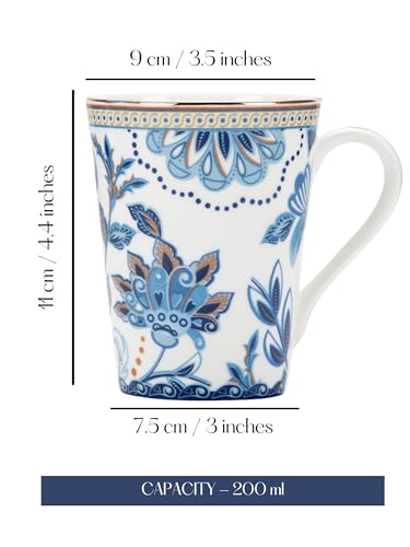 Image of GOLDEN QUEEN'S Mugs Set of 2 for Coffee, Tea, Milk - Ideal for Your Daily Beverage Ritual, Hosting & Casual Gatherings - Blue Blossom (24K Gold on Rim)