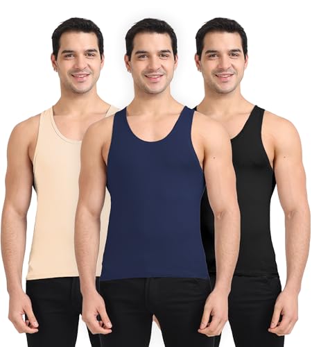 Image of Freecultr Cotton Vest for Men Sleeveless Lightweight Solid Round Neck Comfort Vest | Ultra-Soft Breathable Innerwear Sando for Gym, Sports, Workout, and Everyday Wear | Regular Fit and Durable Design