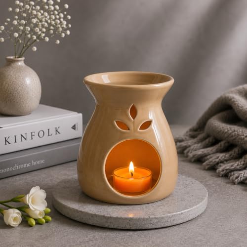 Image of AuraDecor Premium Aroma Gift Set with Ceramic Diffuser Burner, Vanilla Aroma Oil, Tealight Candles, Floating Candles, Incense Sticks, Home Fragrance Gift for Diwali, Home Decor & Relaxation (Vanilla)