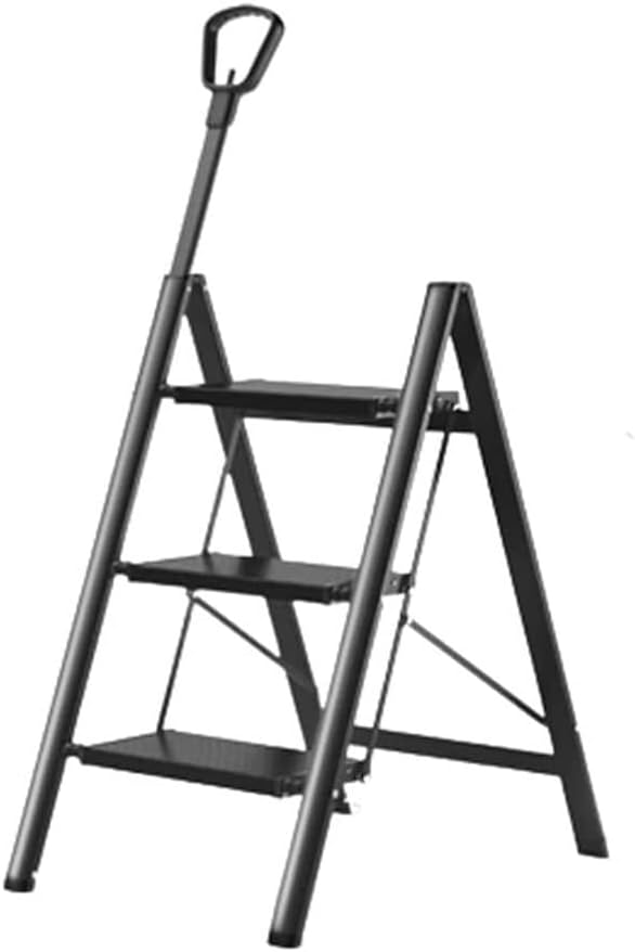 Step Ladder Folding Ladder Wide Pedal with Handrails Multi-purpose Aluminum Telescoping Ladders Family Portable Step Ladders Folding Ladder Telescopic Ladder(Color:Svart,Size:3 Step)