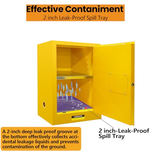 POWKOL 79 Gal Double-Layer Alloy Steel Flammable Liquid Cabinet with 3-Point Locking System & Adjustable Shelves for Laboratory Chemicals and Hazardous Material Storage, OSHA Compliant, Yellow