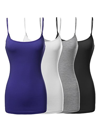 Made by Emma Basic Solid Long Length Adjustable Spaghetti Strap Tank Top Black/White/Hgrey/Royalty 2XL