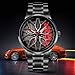 Mens Wrist Watch Creative 3D Spinning Car Wheel Rotating Watches Rim Hub Design Fashion Quartz Stylish Wristwatch with Stainless Steel Strap Gifts for Car Enthusiasts (V Red D)