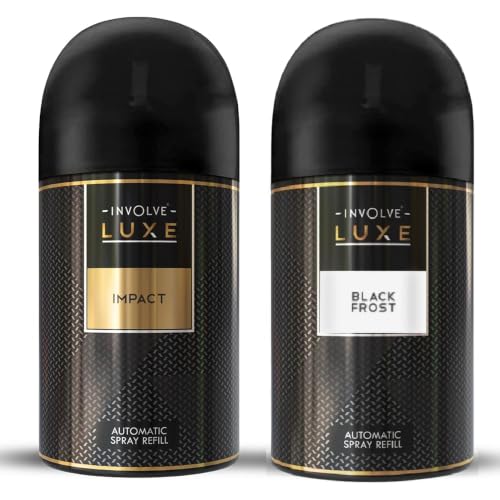 Image of Involve Luxe Combo - Impact & Black Frost- Pack 2 | Automatic Room Fresheners Refill | 2200 Sprays Guaranteed | Lasts up to 60 days (225ml * 2) | Automatic Home Fresheners | Long Lasting Fragrance