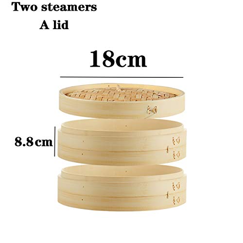 ANSNOW Bamboo Steamer, 2 Cages and 1 Lid Internal Depth 5.8Cm to 6Cm for Traditional Cooking for Rice Dim Sum Vegetables Meat and Fish Steamed/18Cm - Image 4
