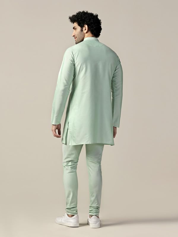 Kurta Churidar homme vert aigue-marine ensemble tunique indienne coton - 4